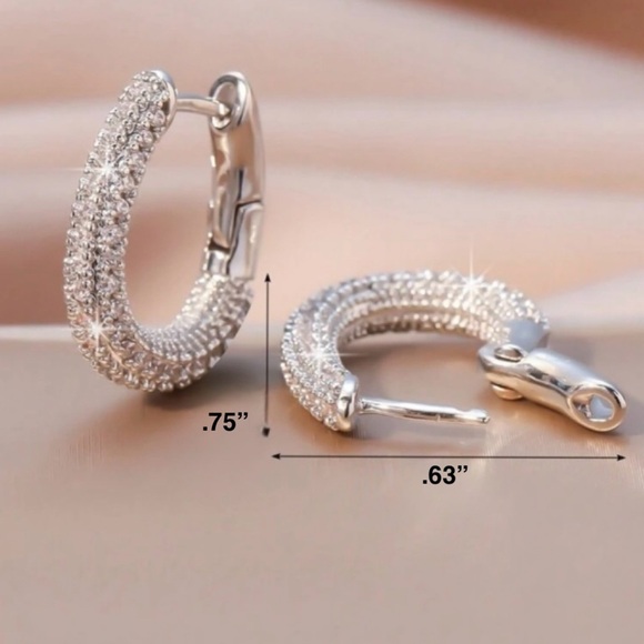 Luxury Silver Rhinestone Hoop Earrings - Picture 3 of 4